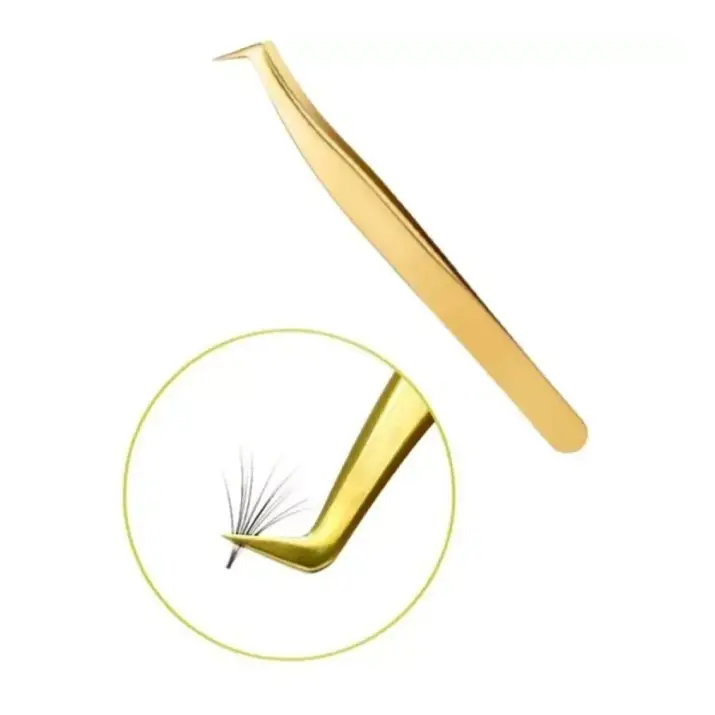Pinça Fada Clor L Shape cor Dourada Extensão De Cílios