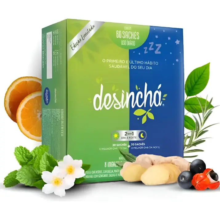 Chá Funcional Desincha Misto Dia E Noturno 60 Sachês Chá Verde