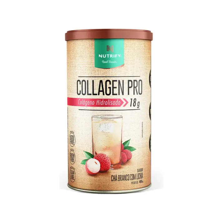 Colageno Hidrolisado e Proteína Collagen Pro Chá Branco Com Lichia 450g Nutrify