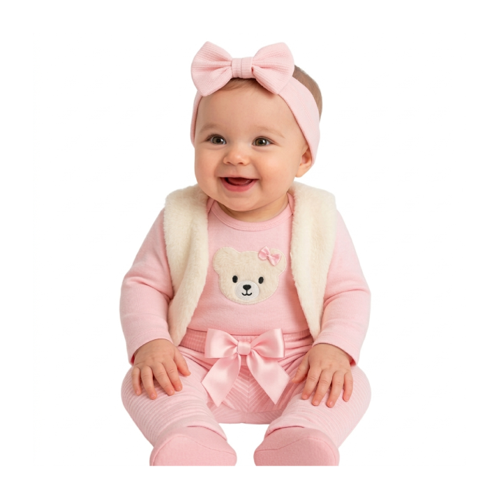 [BA0001] Conjunto Roupa De Bebê Menina Inverno Frio Outono V3 Cor Ursinho Algodão Tamanho M