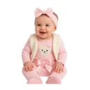 Conjunto Roupa De Bebê Menina Inverno Frio Outono V3 Cor Ursinho Algodão Tamanho M