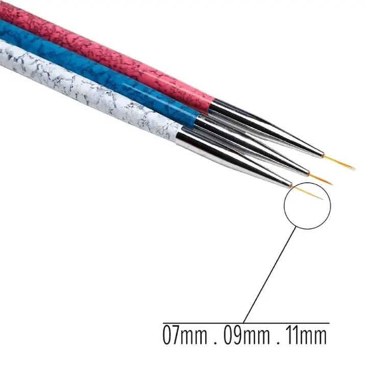 [UN0011] Kit 3 Pincéis Granulado para Decoração Nail Art 